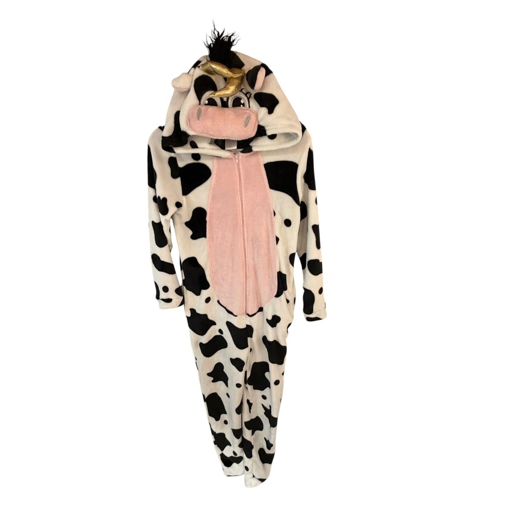 Secret Treasures Pajama One-piece Women's M 8-10 White Cow Costume Hooded Zip
